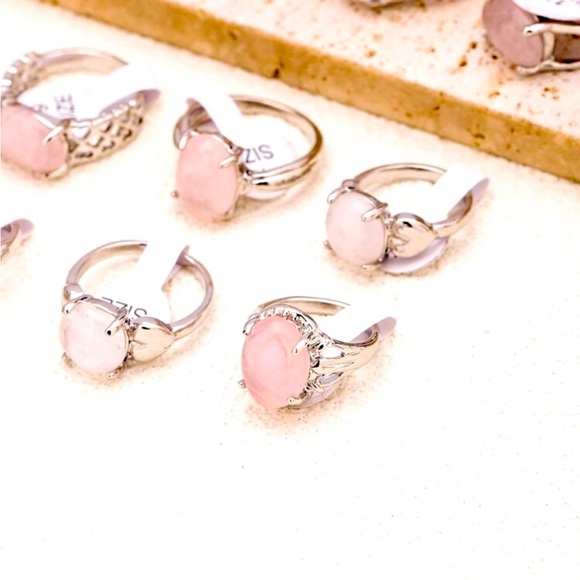 LIGHT PINK ROSE QUARTZ STONE SILVER RING (CHOICE 1) - Picture 3 of 3